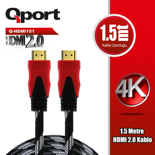 QPORT Q-HDMI151 1.5 METRE 2.0V 4K  ALTIN UÇLU ÖRGÜLÜ KABLO ürün görseli 1