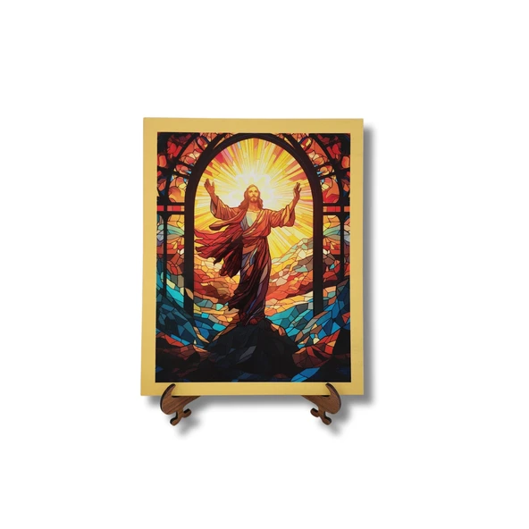 İsa Diriliş Vitray Ahşap Dekor ürün görseli