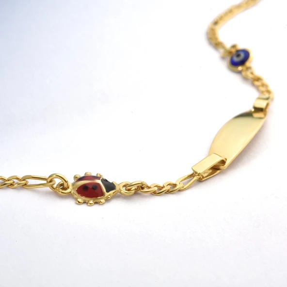 925 Ayar Gümüş Uğurböceği ve Nazar Boncuklu Bebek Bilekliği - BPC00107 - Resim 4