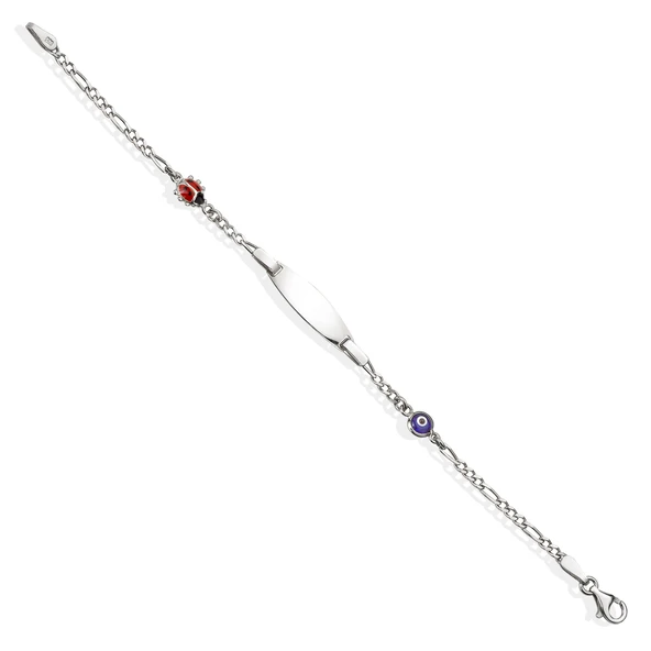 925 Ayar Gümüş Uğurböceği ve Nazar Boncuklu Bebek Bilekliği - BPC00107 - Resim 6