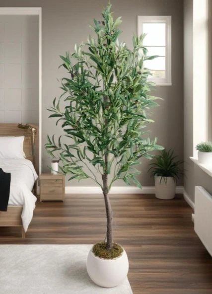 Yapay Zeytin Ağacı 160cm İki Gövdeli Beyaz Küre Saksıda Salex Doğal Gerçek Görünümlü Yapay Ağaç - Resim 3