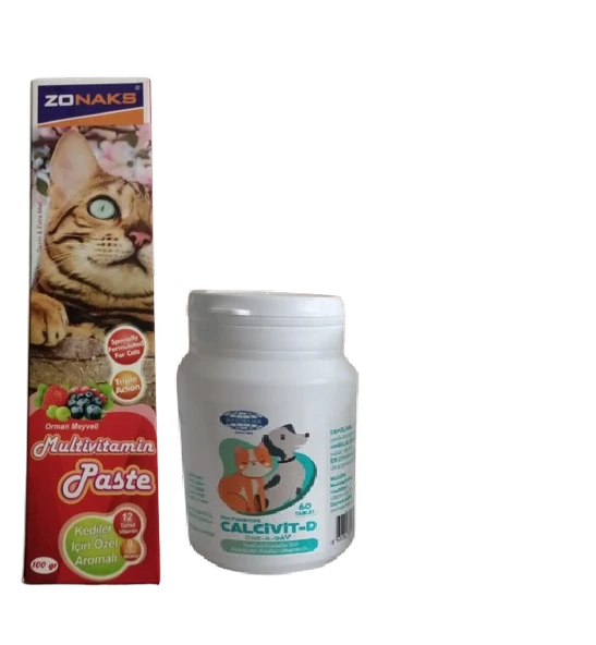 Kediler İçin Multivitamin(Kediler İçin Özel Aromalı) İçerikli Pasta 100 Gr Ve Calcivit-D 60 Tablet ürün görseli