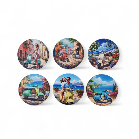 Vintage İtalyan Motosiklet Bardak Altlığı Seti ürün görseli