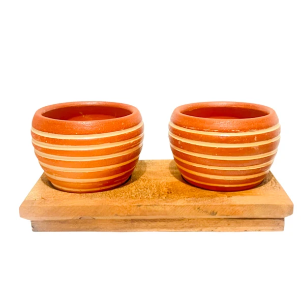 Bitki Tasarımı Ev dekorasyon Aksesuar Yan Çizgi Terakota Toprak Saksı İkili Ahşap Tabanlı Çiçeklik Saksı Saksılık - Resim 5