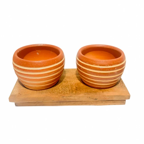 Bitki Tasarımı Ev dekorasyon Aksesuar Yan Çizgi Terakota Toprak Saksı İkili Ahşap Tabanlı Çiçeklik Saksı Saksılık - Resim 2