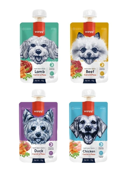Wanpy 4 Çeşit Karma Taze Köpek Et Ezmesi 90 Gr. X 4 Adet - 1