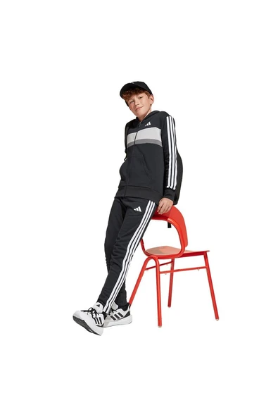 adidas Unisex Çocuk  Siyah  Eşofman J 3S TIB FL TS JC7520 - Resim 6