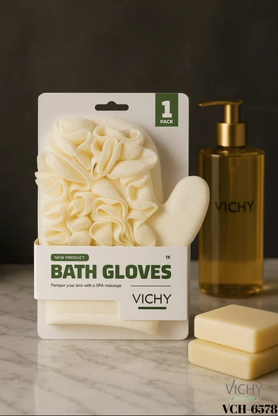 Banyo Lif Eldiveni Beyaz Yoğun Köpük Etkili Spa Masajı İçin Peeling Eldiveni VCH - 6578 ürün görseli