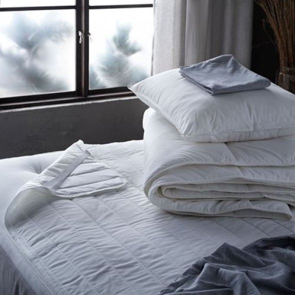 Tek Kişilik Kışlık Yorgan, Beyaz Renk 150x200 cm Dolgu 0yuklu Polyester Lif - 3