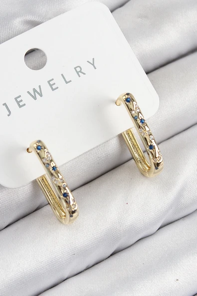 Pirinç Zirkon Taşlı Çiçek Desenli Model Gold Renk Kadın Küpe