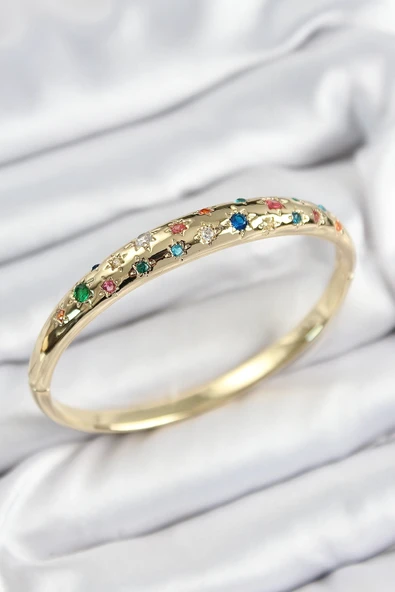 Pirinç Renkli Zirkon Taşlı Kutup Yıldızı Model Gold Renk Kadın Kelepçe