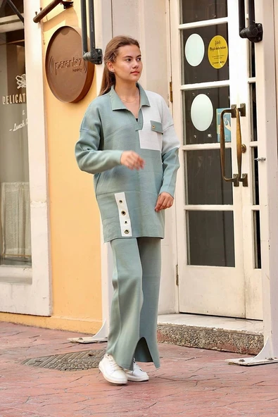 Kuş gözü triko takım Mint - Resim 3