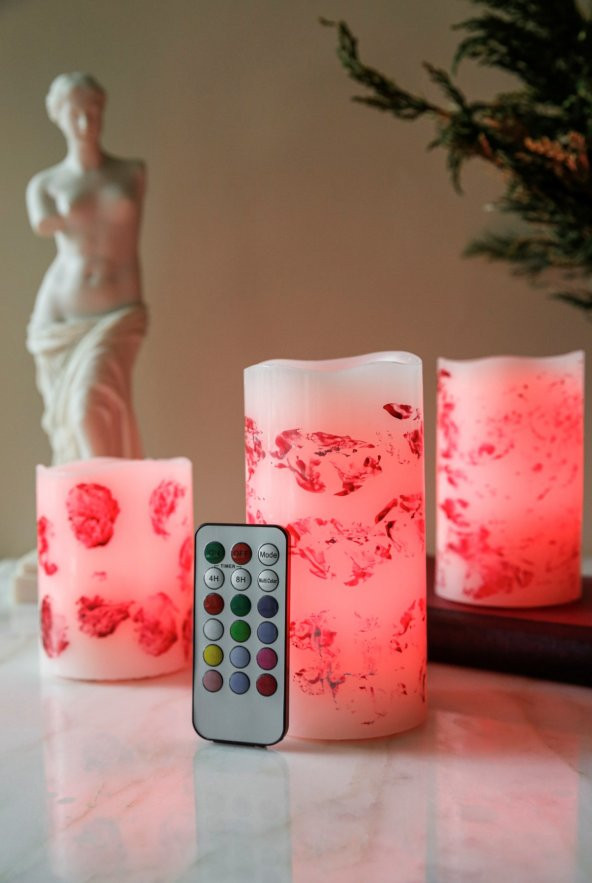  3lü Modern Renk Değiştiren Kumandalı Led Mum Seti - 2