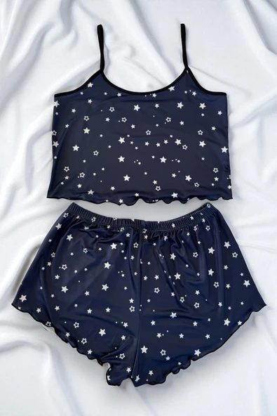 Yıldız Desenli Lacivert Şortlu Pijama Takımı ürün görseli 1