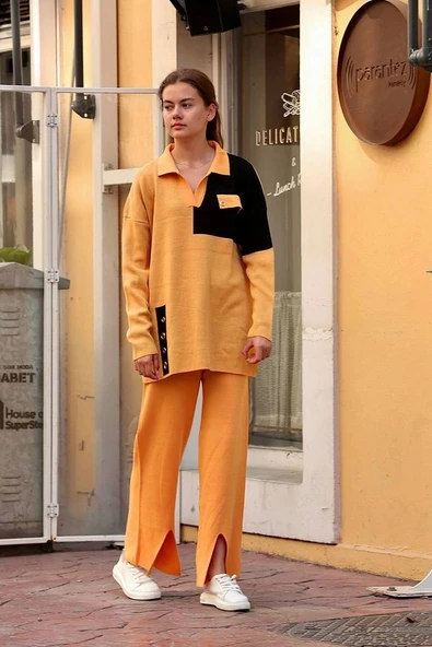 Kuş gözü triko takım Hardal - Resim 2