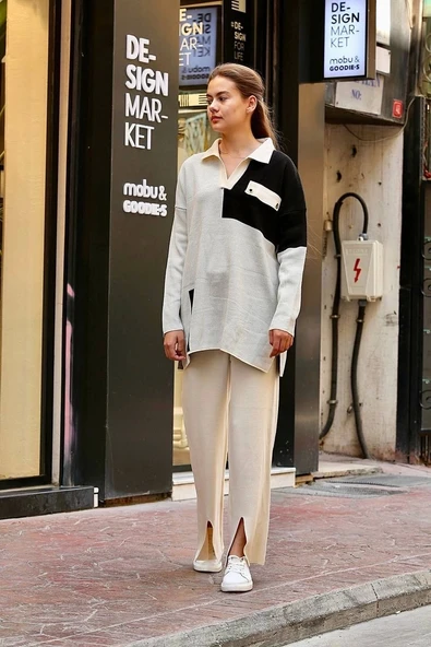 Kuş gözü triko takım Beyaz - Resim 4