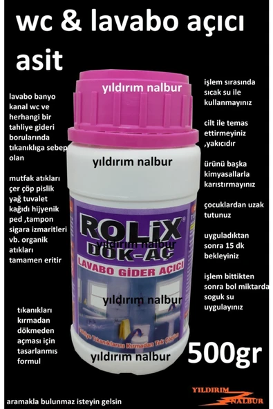 Rolix Lavabo Aç Asit Tıkanık Lavabo Açma 500gr Tahliye Açıcı Kimyasal Ilaç - 2
