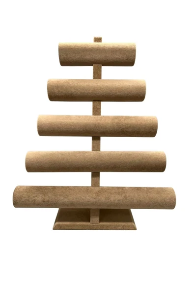 Süet Kumaş Sütlü Kahve Renk Beş Kademeli 45/34 cm Bileklik-Saat Sergileme Standı - Resim 3