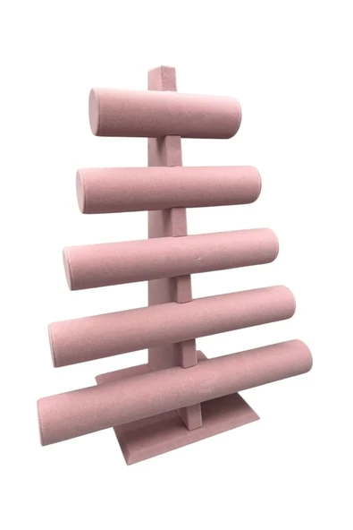 Süet Kumaş Pembe Renk Beş Kademeli 45/34 cm Bileklik-Saat Sergileme Standı ürün görseli