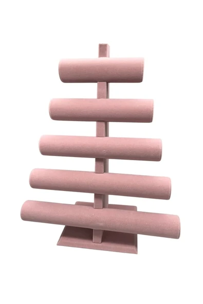 Süet Kumaş Pembe Renk Beş Kademeli 45/34 cm Bileklik-Saat Sergileme Standı - Resim 2