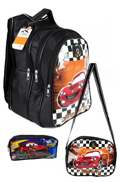 Lugmo Sırt Çanta Seti 3lü Ortaokul İlkokul 3 Cepli Pedli Araba Siyah ürün görseli