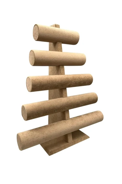 Süet Kumaş Sütlü Kahve Renk Beş Kademeli 45/34 cm Bileklik-Saat Sergileme Standı ürün görseli