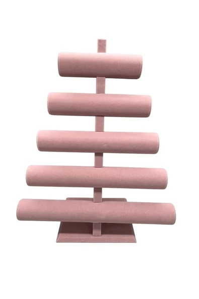 Süet Kumaş Pembe Renk Beş Kademeli 45/34 cm Bileklik-Saat Sergileme Standı - Resim 4