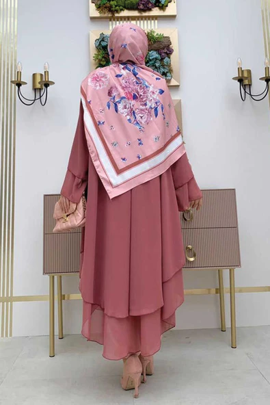 Kat Detaylı Tunik 3988 Gül Kurusu - Resim 3