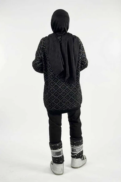 Desenli Bisiklet Yaka Tunik 18326 Siyah - Resim 2