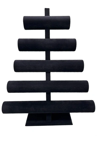 Süet Kumaş Siyah Renk Beş Kademeli 45/34 cm Bileklik-Saat Sergileme Standı - Resim 2