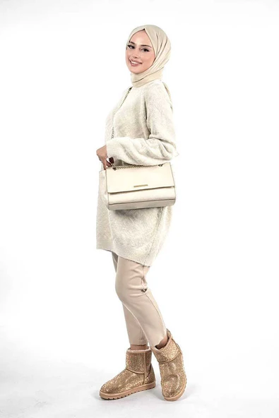 Desenli Bisiklet Yaka Tunik 18326 Taş - Resim 3