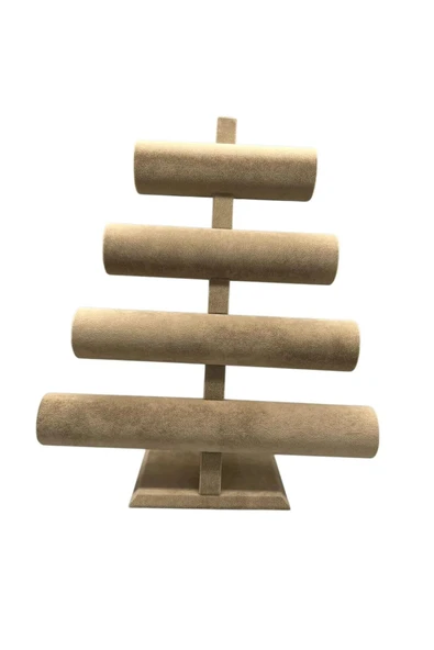 Süet Kumaş Sütlü Kahve Renk Dört Kademeli 38/34 cm Bileklik-Saat Sergileme Standı - Resim 3