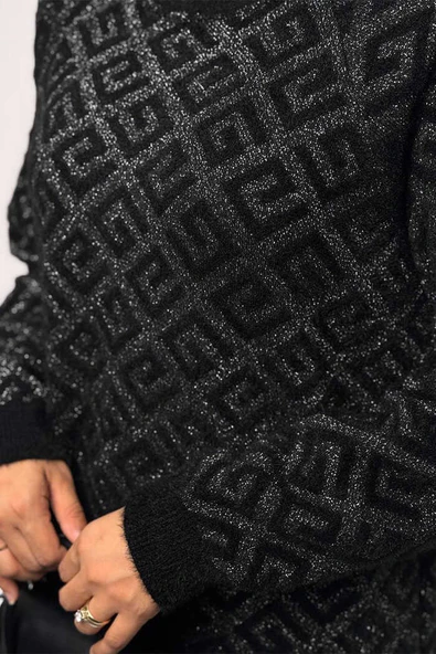 Desenli Bisiklet Yaka Tunik 18326 Siyah - Resim 4