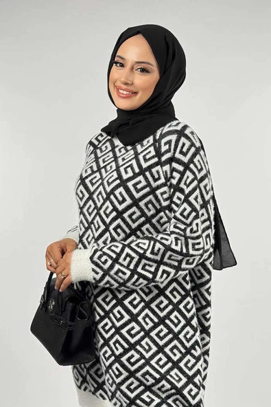 Desenli Bisiklet Yaka Tunik 18326 Ekru - Resim 4