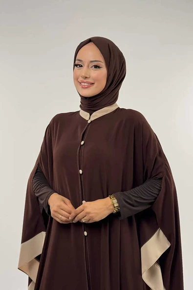 Düğme Detaylı Pelerin 70024 Kahve-Taş - Resim 4