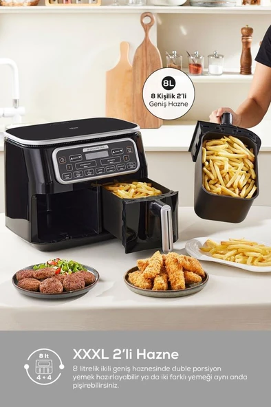 Karaca Air Pro Cook Duo Tandır XXXL 8 lt Black Silver Yağsız Fritöz Outlet - 4