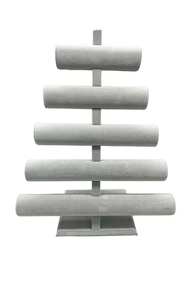 Süet Kumaş Gri Renk Beş Kademeli 45/34 cm Bileklik-Saat Sergileme Standı - 2