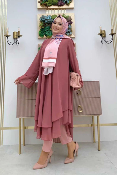Kat Detaylı Tunik 3988 Gül Kurusu - Resim 2