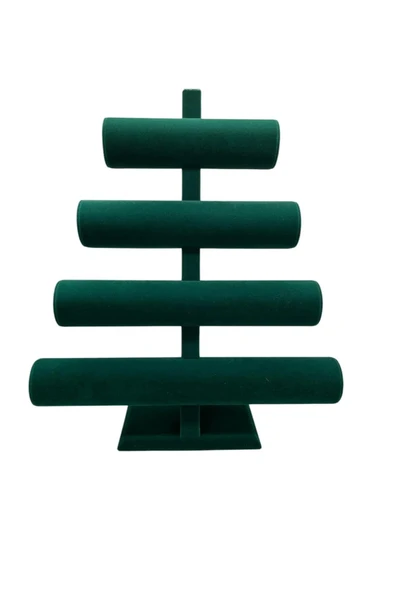 Süet Kumaş Yeşil Renk Dört Kademeli 38/34 cm Bileklik-Saat Sergileme Standı - Resim 3