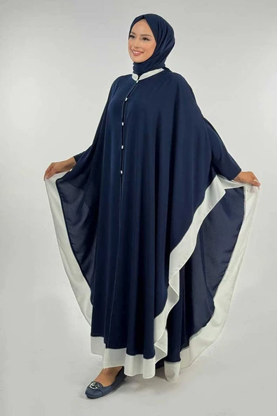 Düğme Detaylı Pelerin 70024 Lacivert-ekru ürün görseli