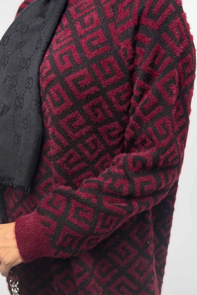 Desenli Bisiklet Yaka Tunik 18326 Bordo - 4