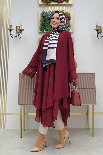 Kat Detaylı Tunik 3988 Bordo - Resim 3