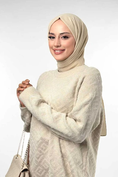 Desenli Bisiklet Yaka Tunik 18326 Taş - Resim 4