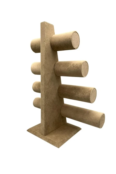 Süet Kumaş Sütlü Kahve Renk Dört Kademeli 38/34 cm Bileklik-Saat Sergileme Standı - Resim 2