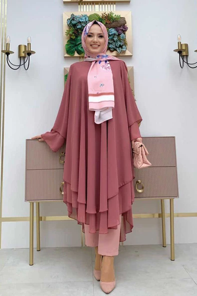 Kat Detaylı Tunik 3988 Gül Kurusu ürün görseli 1