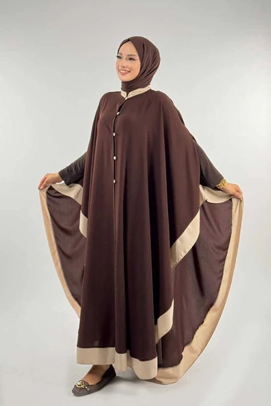 Düğme Detaylı Pelerin 70024 Kahve-Taş - Resim 2