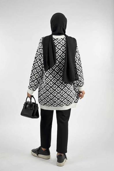 Desenli Bisiklet Yaka Tunik 18326 Ekru - Resim 2