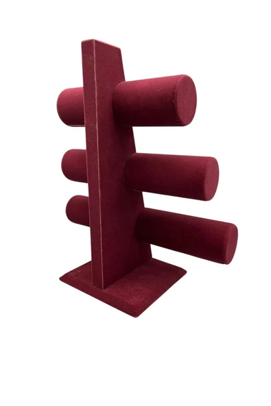 Süet Kumaş Bordo Renk Üçlü Kademeli 30/26 Cm Bileklik-saat Sergileme Standı - 3