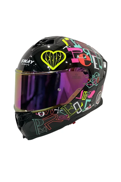 Sway xbyc 867 Peri Full Face Güneş Gözlüklü Kapalı Motosiklet Kaskı L Beden - Resim 5