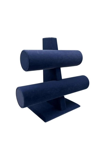 Süet Kaplama Lacivert Renk 26/18 cm İki Kademeli Saat Bileklik Sergileme Standı ürün görseli